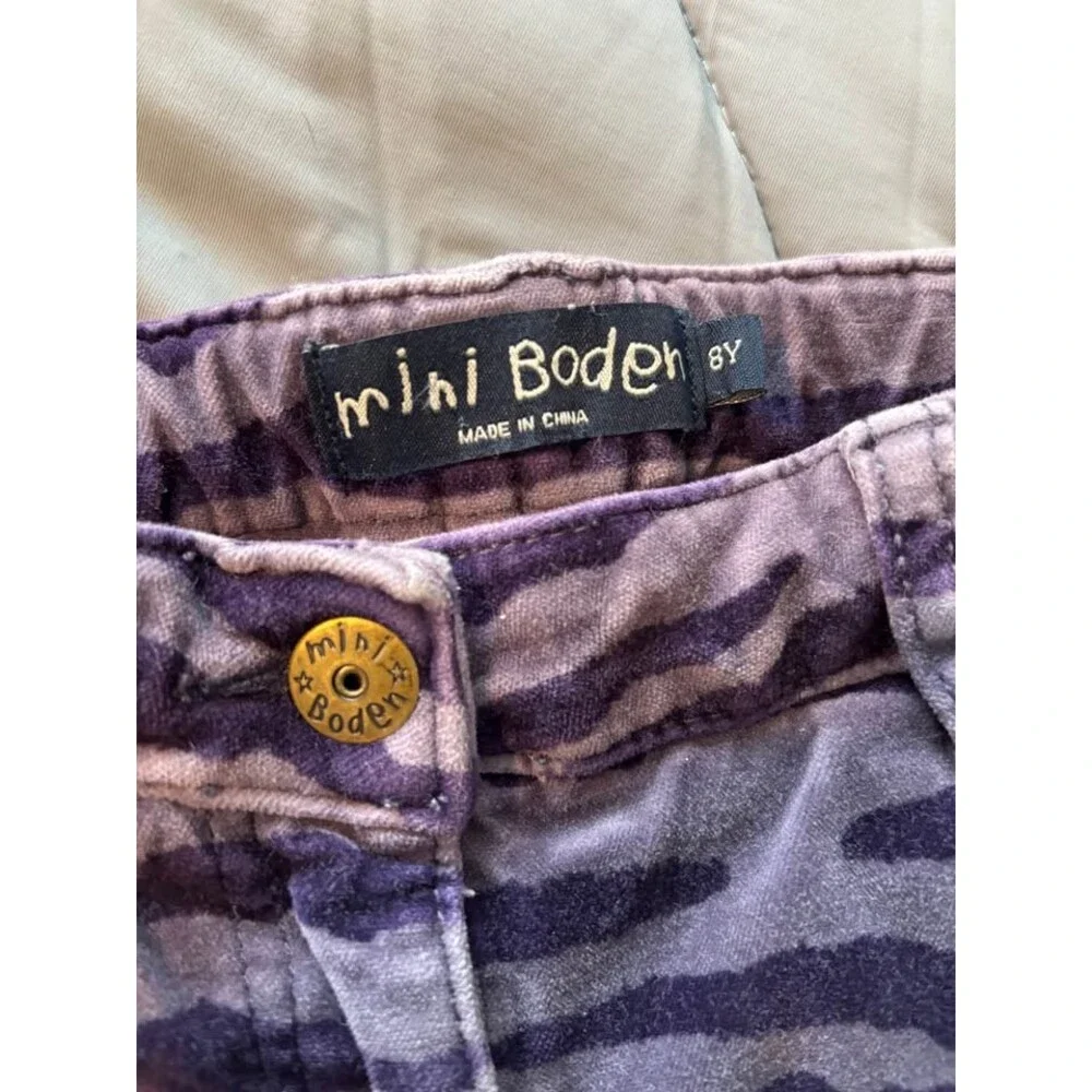 Mini Boden Girls size 8 Purple Black Velvet Zebra Print Pants Stretch